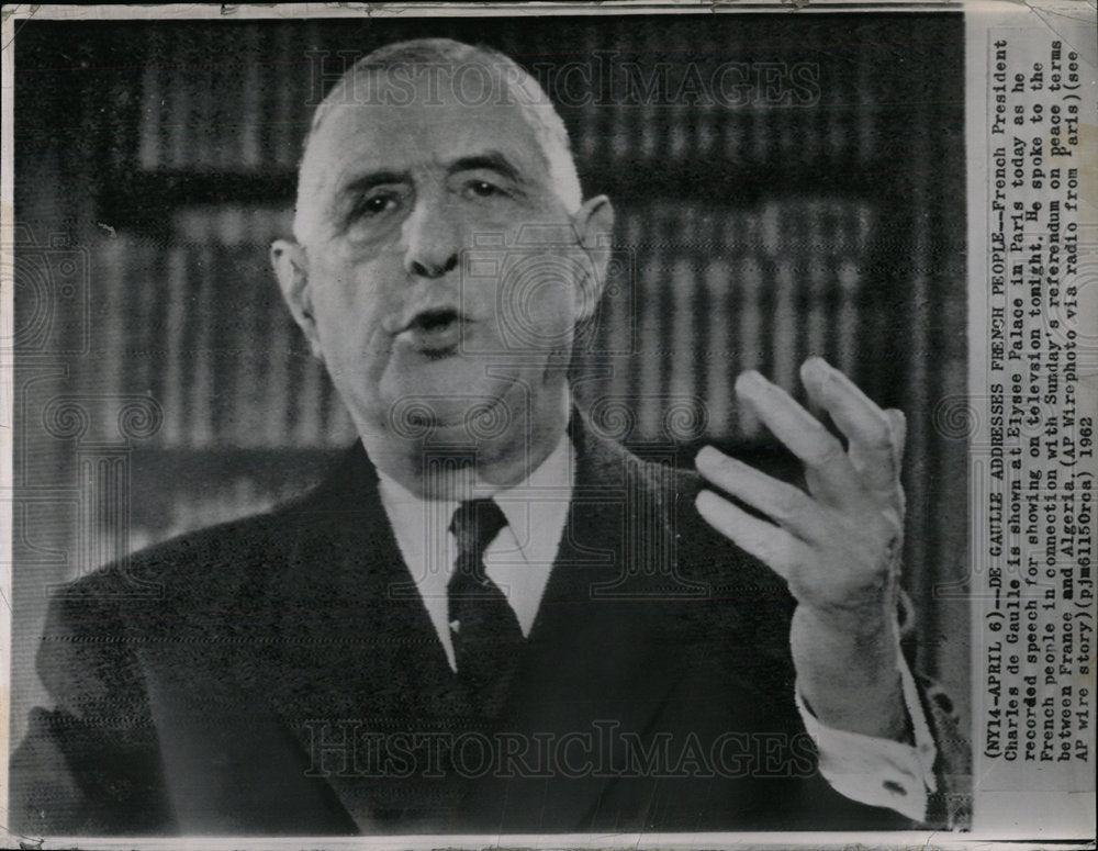 1962 Press Photo President De Gaulle Records Speech - Historic Images