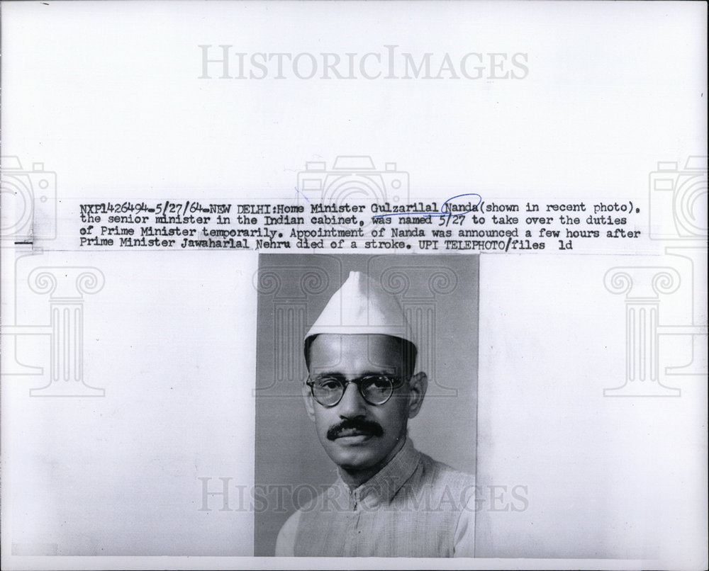 1964 Press Photo Senior Minister Gulzarilal Nanda India - Historic Images