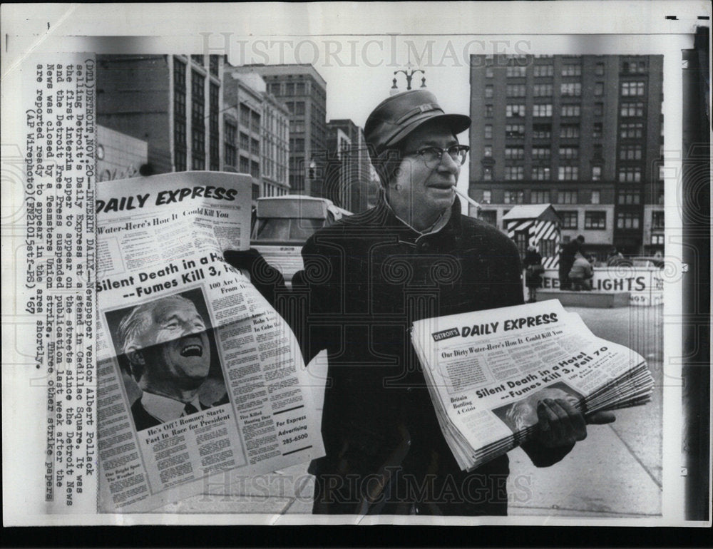 1967 Press Photo Albert Pollack Newspaper Vendor Strike - Historic Images
