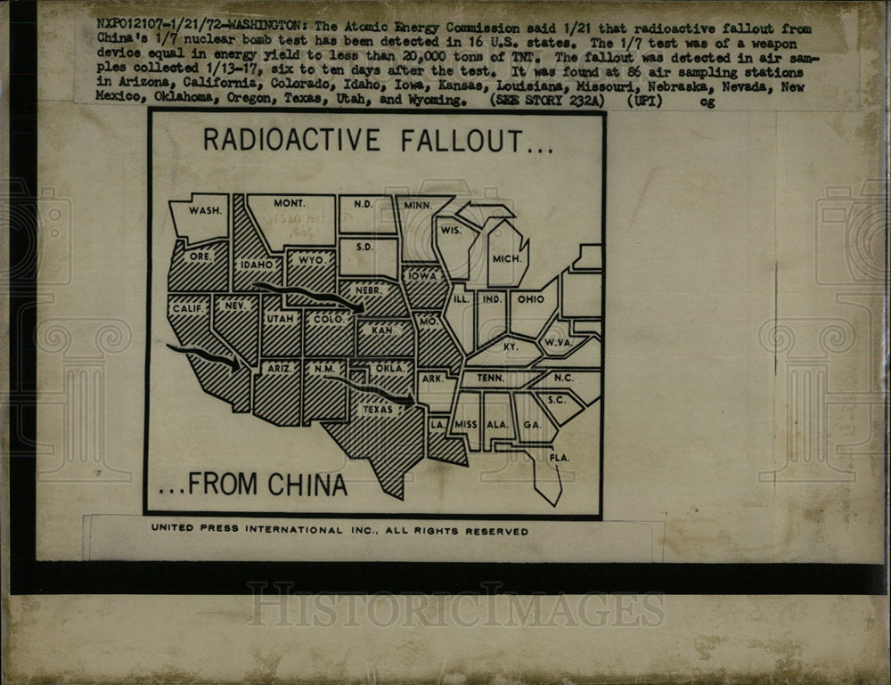 1972 Press Photo Radioactive Fallout China Radioiodine - Historic Images