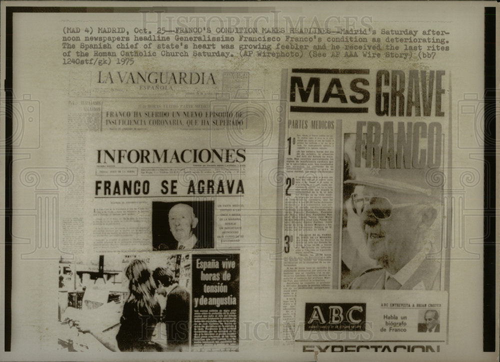 1975 Press Photo General ism Francisco Franco newspaper - Historic Images