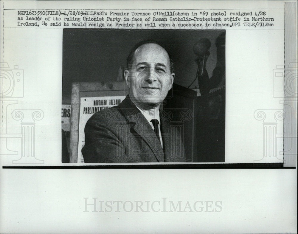 1969 Press Photo Terence O&#39; Neil Politician Ireland - Historic Images