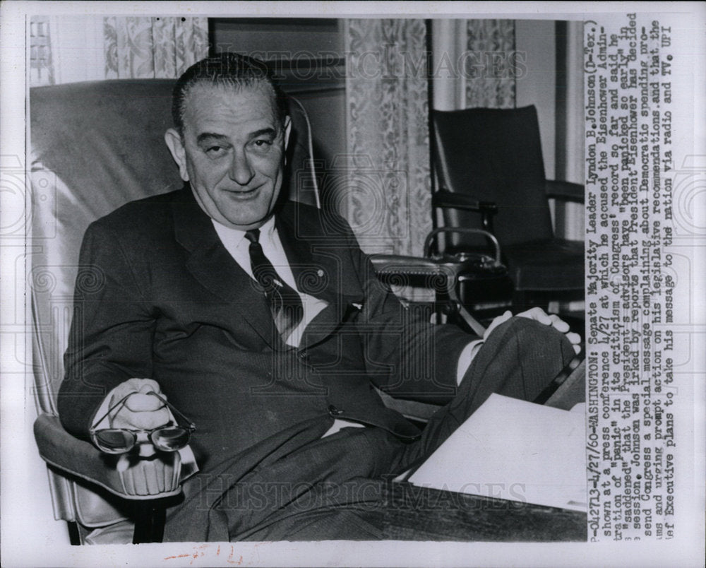 1960 Press Photo Lyndon Johnson Senate Majority leader - Historic Images