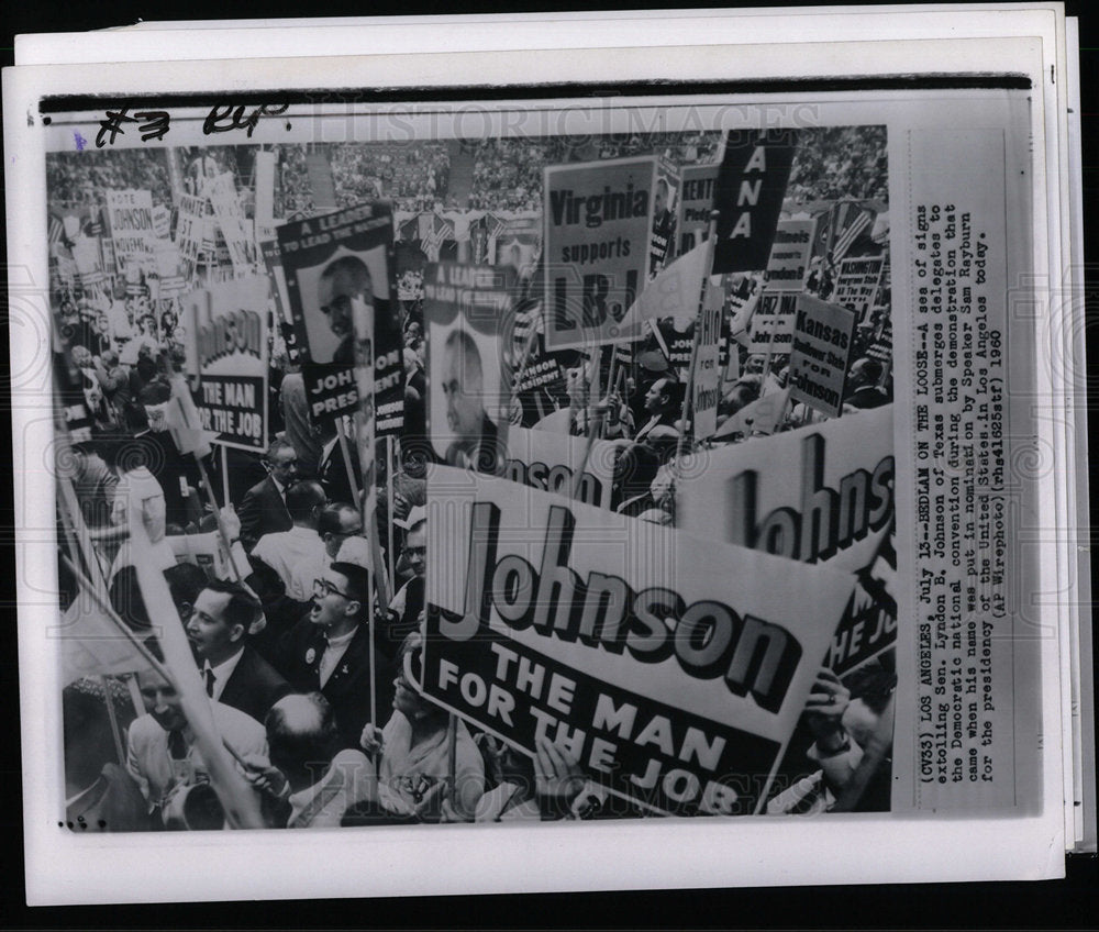 1960 Press Photo Sen Lyndon Johnson Democratic signs  - Historic Images