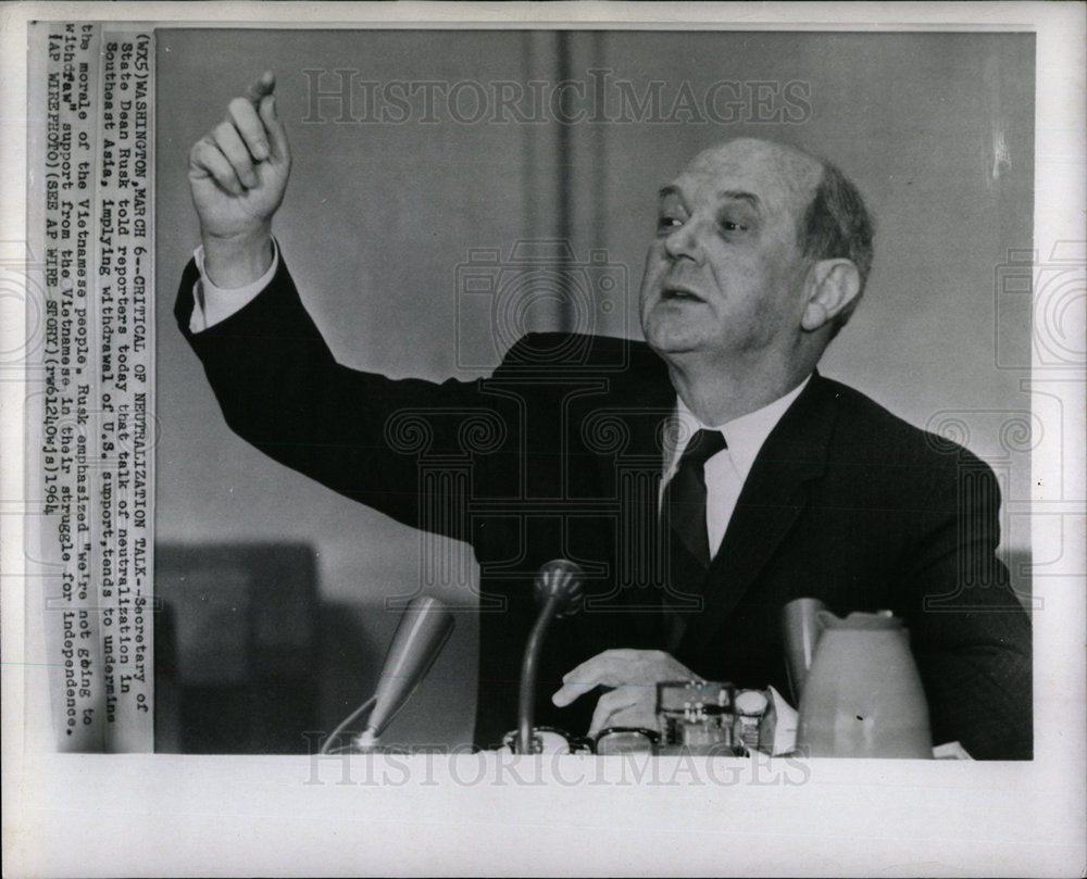 1964 Press Photo Secretary State Dean Rusk South Asia  - Historic Images