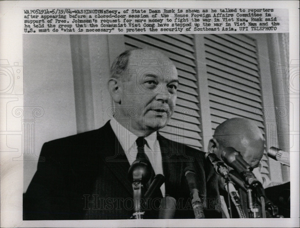 1964 Press Photo House Foreign Affairs committee Rusk  - Historic Images