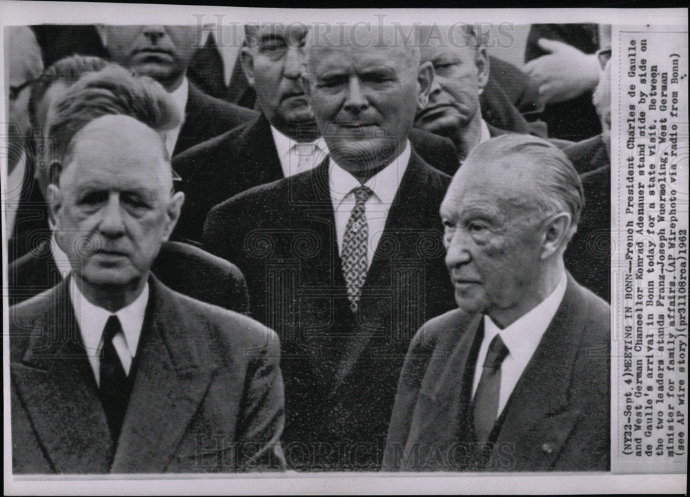 1962 Press Photo Charles de Gaulle Konrad Adenauer - Historic Images