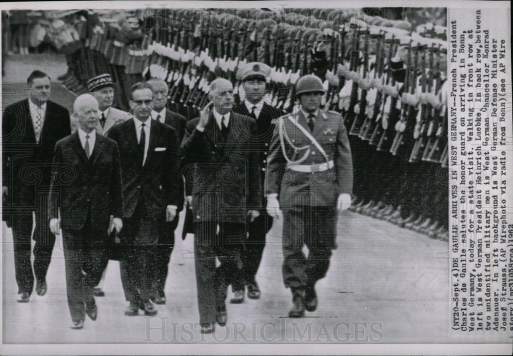 1962 Press Photo De Gaulle Arrives In West Germany - Historic Images