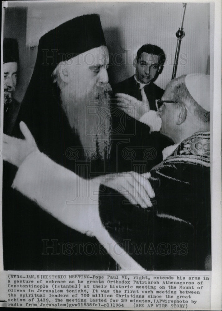 1964 Press Photo Pope Paul VI Athenagoras Jerusalem - Historic Images