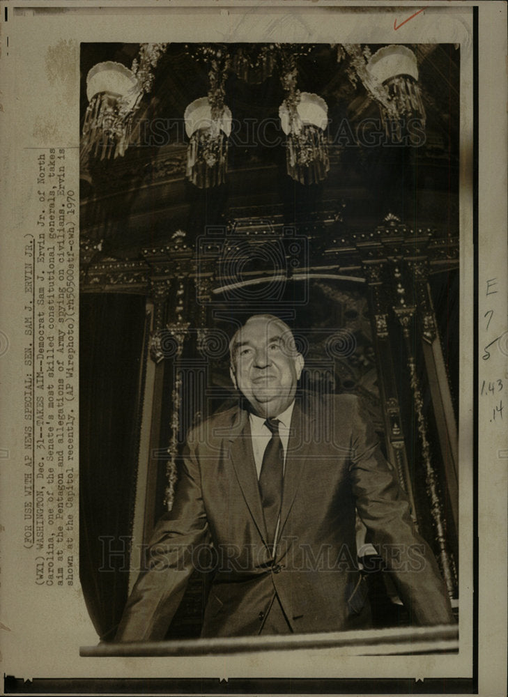 1970 Press Photo Democrat Senator Sam Ervin - Historic Images