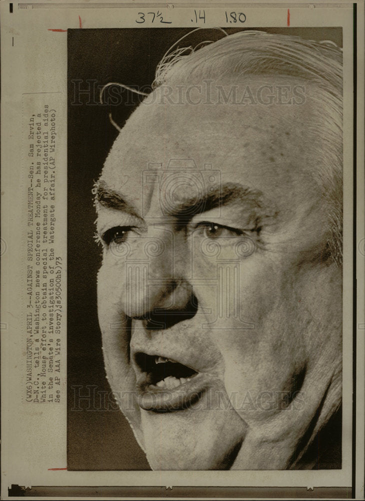 1973 Press Photo Senator Sam Ervin Investigation - Historic Images