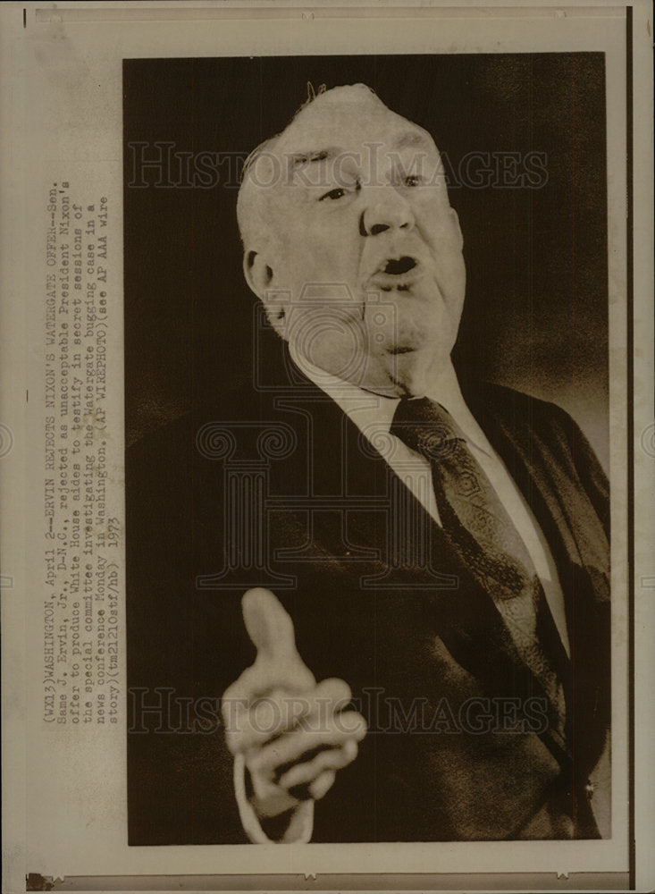 1973 Press Photo Senator Sam Ervin Investigation - Historic Images
