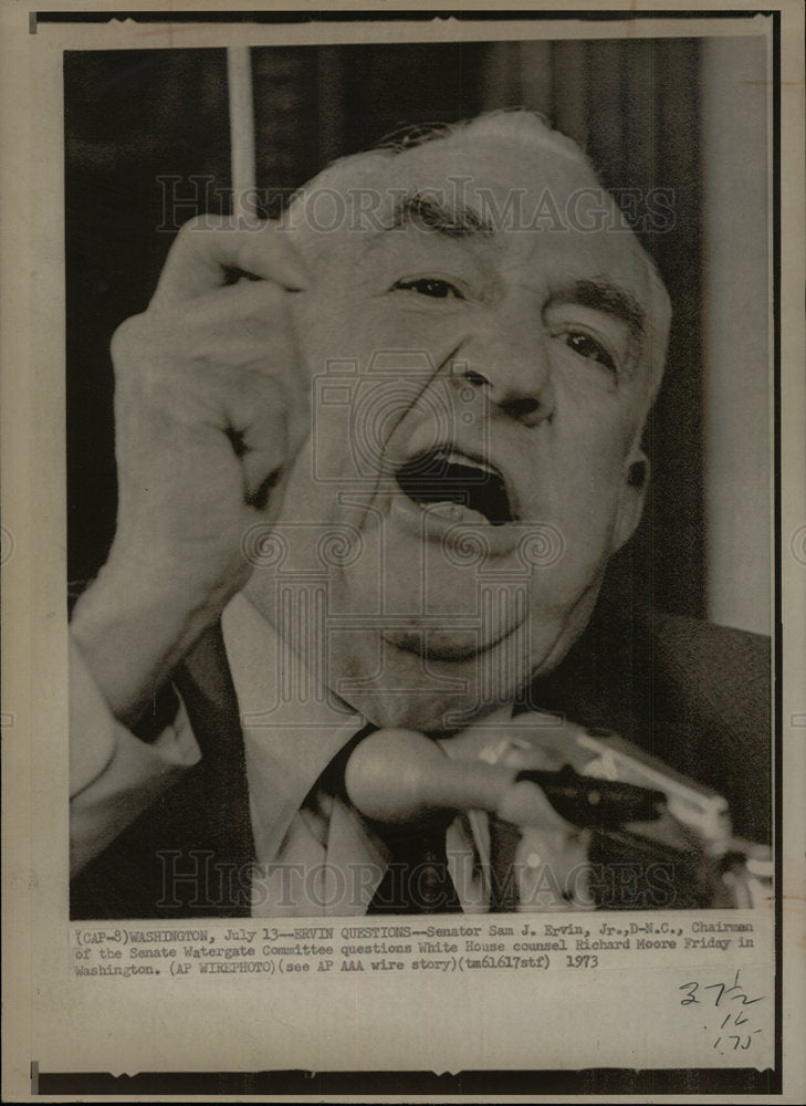 1973 Press Photo Senator Sam J. Ervin Jr North Carolina - Historic Images