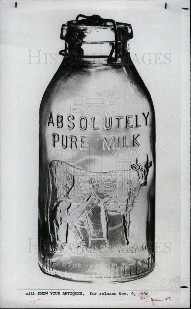 1980 Press Photo Antique milk bottle - Historic Images
