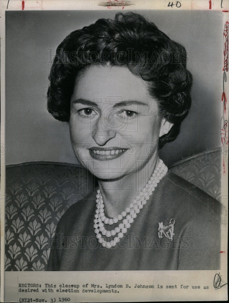 1960 Press Photo First Lady Bird Johnson - Historic Images