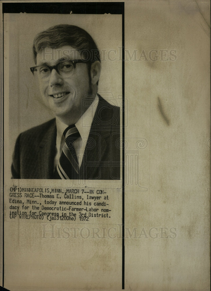1972 Press Photo Thomas Collins Big Announcement  - Historic Images