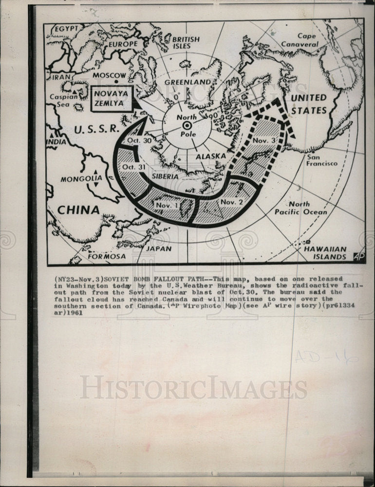 1961 Press Photo map radioactive fallout Soviet nuclear - Historic Images