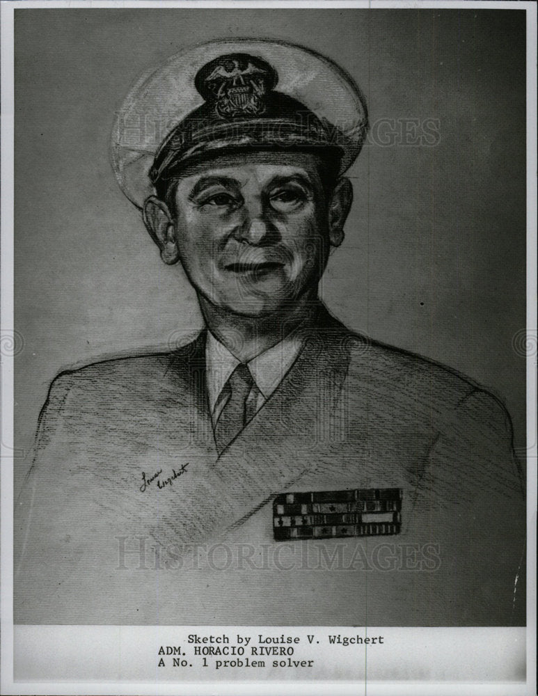 1967 Press Photo sketch of Adm. Horacio Rivero, US Navy - Historic Images