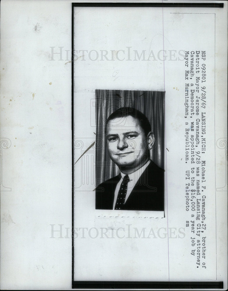 1967 Press Photo Michael F. Cavanagh Lansing Attorney - Historic Images