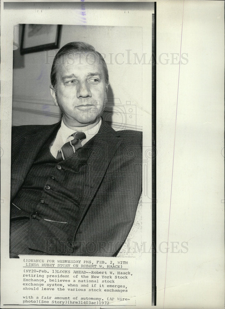1972 Press Photo Robert Haack President Stock Exchange - Historic Images