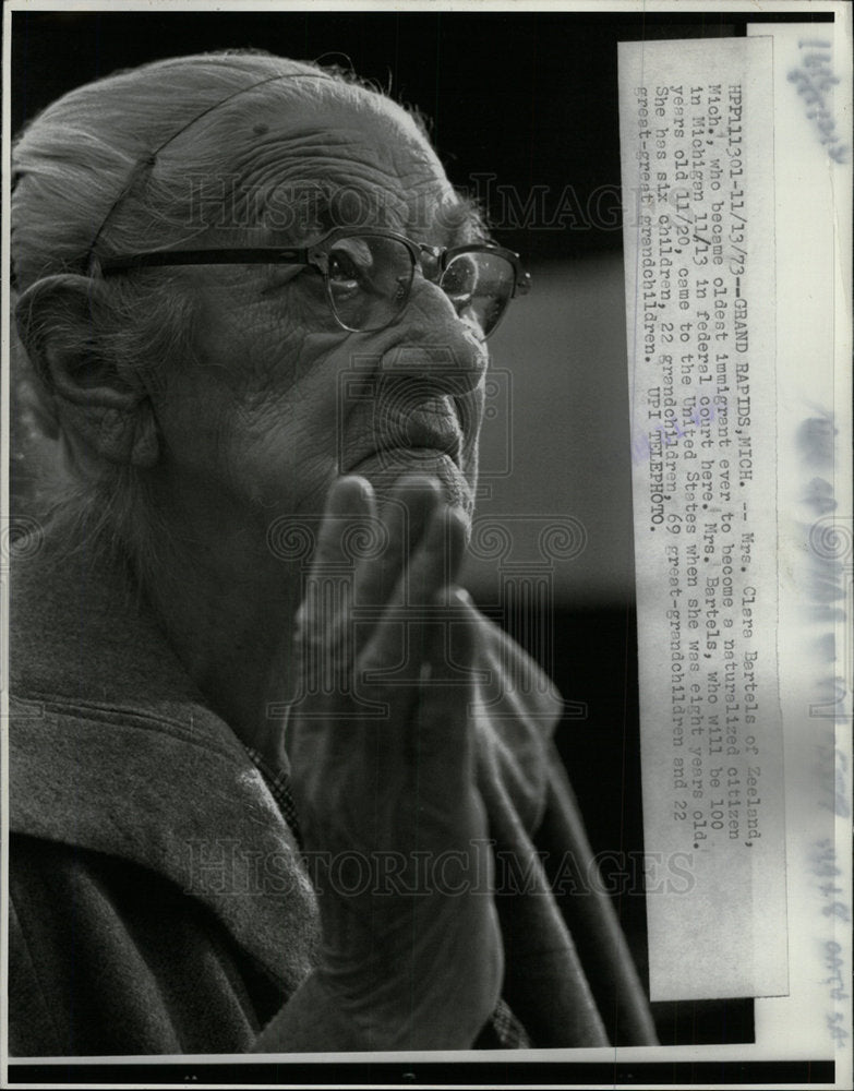 1973 Press Photo Bertels 100 Years Old Woman Citizen - Historic Images