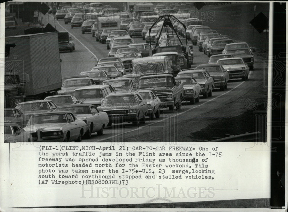 1973 Press Photo Traffic Jam Flint Area I-75 Highway - Historic Images