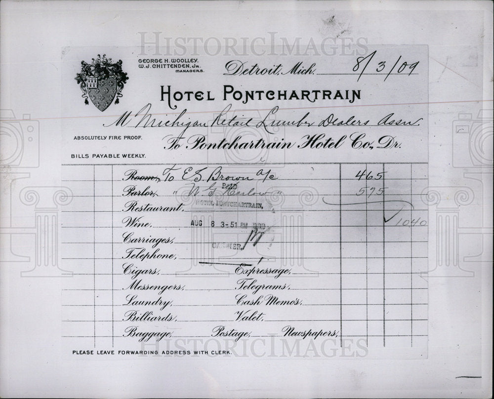 1962 Press Photo Hotel Pontchartrain Bill/Michigan - Historic Images
