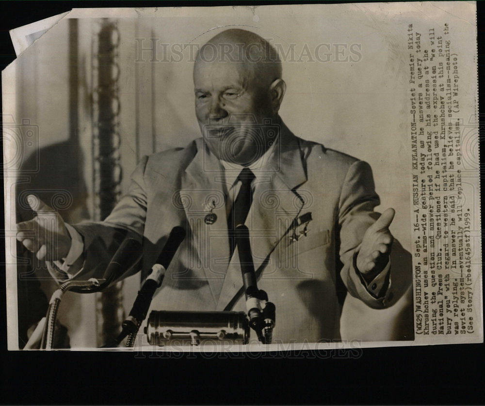 1959 Press Photo Nikita Khrushchev Soviet Premier use  - Historic Images