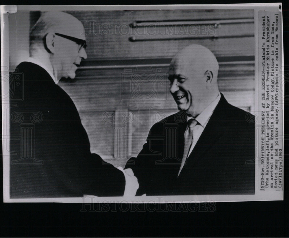 1963 Press Photo Finland President Kenton Khrushchev  - Historic Images