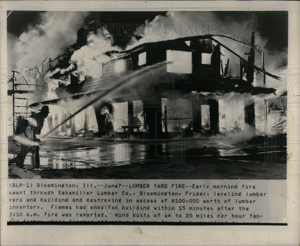 1974 Press Photo Lumber Yard Fire - Historic Images