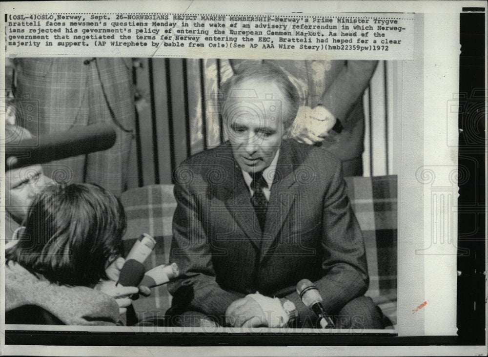 1972 Press Photo Norway Prime minister Trygve Bratteli  - Historic Images