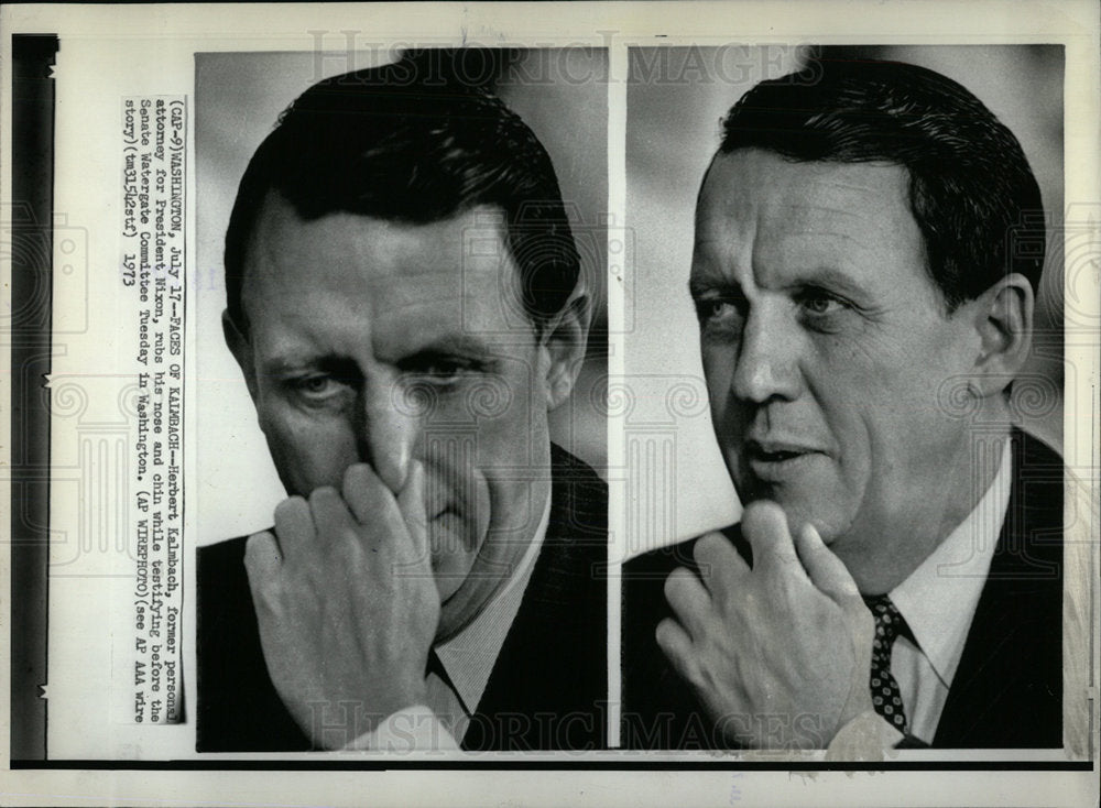 1973 Press Photo Senate Watergate Herbert Kalmbach Nose - Historic Images