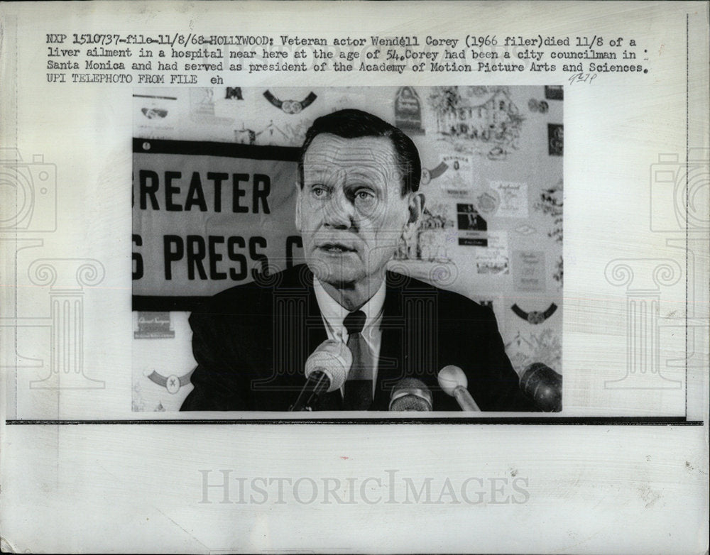 1968 Press Photo Veteran Actor Wendell Corey - Historic Images