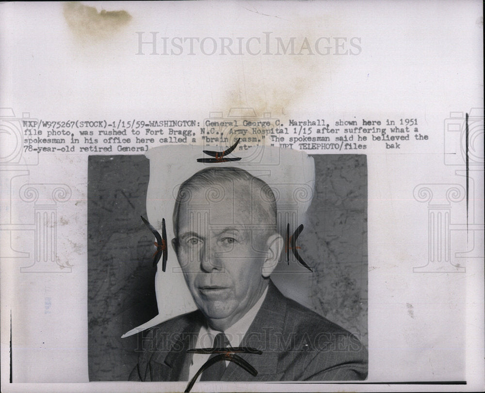 1959PressPhoto Gen.George Marshall Admitted in Hospital - Historic Images