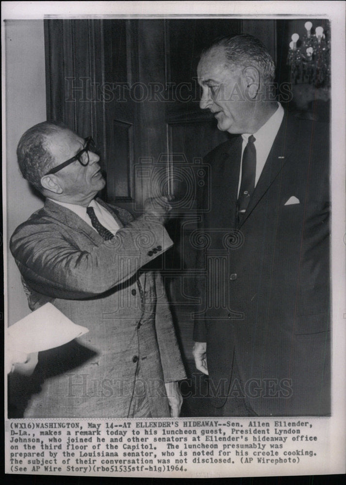 1964 Press Photo Sen. Allen Ellender with pres Johnson - Historic Images