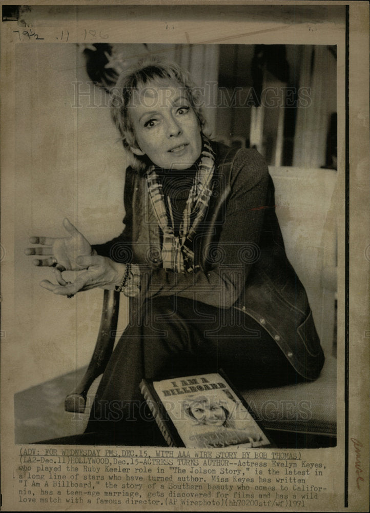 1971 Press Photo actress Evelyn Keyes author - Historic Images