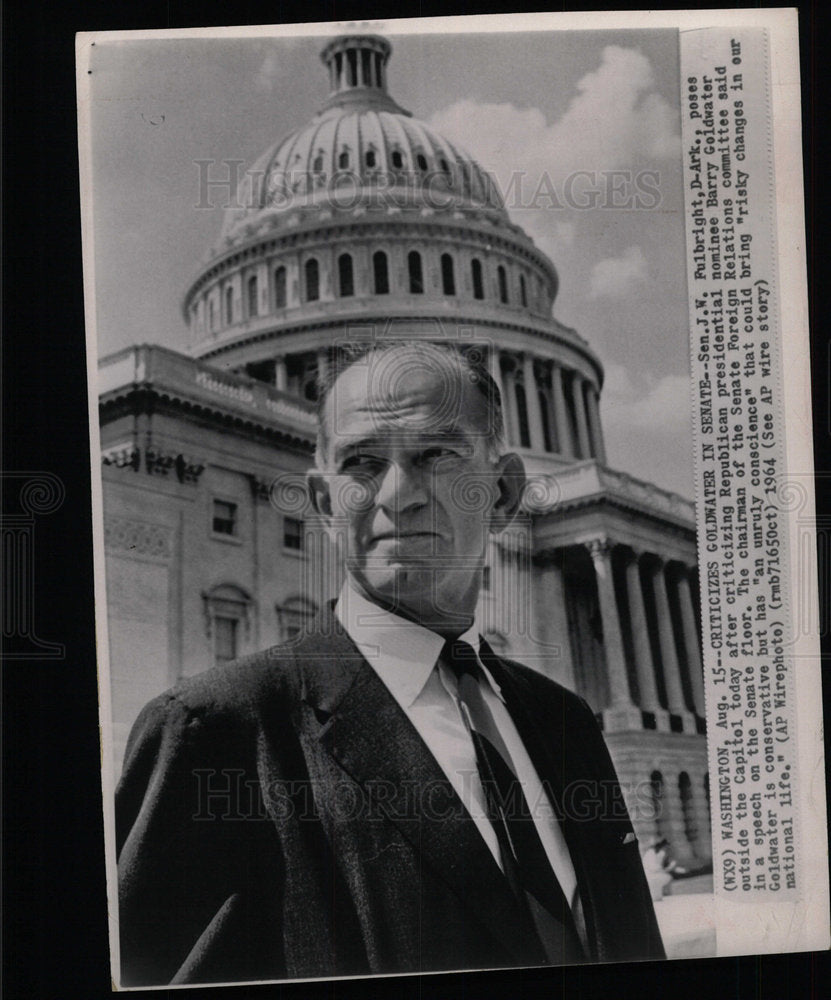 1964 Press Photo Sen. J.W. Fulbright Outside Capitol  - Historic Images