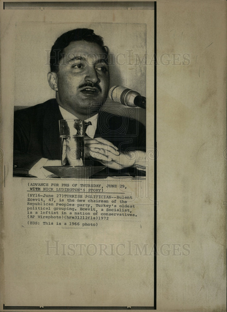 1972 Press Photo Bulent Ecevit Chairman Republican Peop - Historic Images
