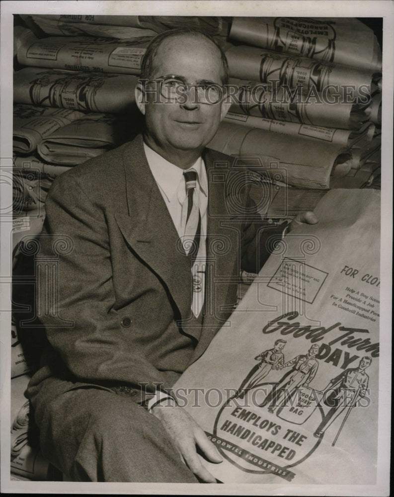 1953 Businessman Loague Holding Employ Sign-Historic Images