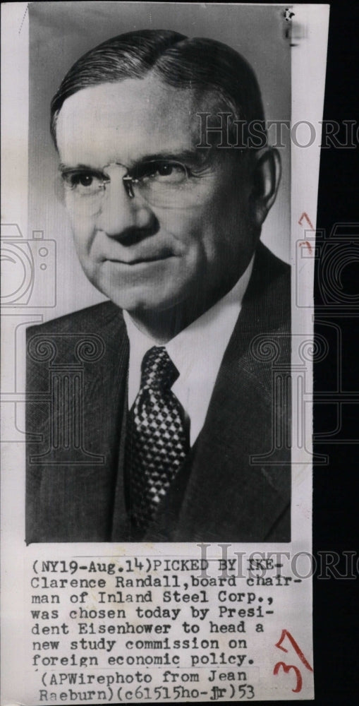 1953 Press Photo Clarence Randall board Chairman Inland- RSA01269 - Historic Images