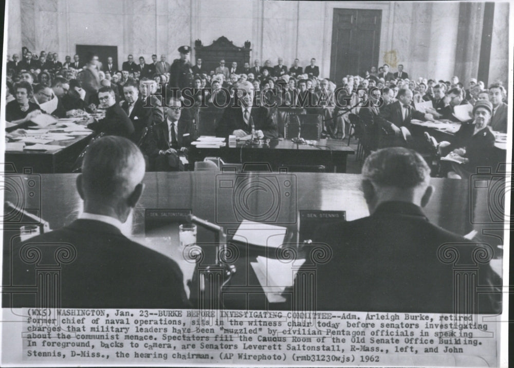 1962 Press Photo Admiral Arleigh Burke Sits In The Witn- RSA05675 - Historic Images