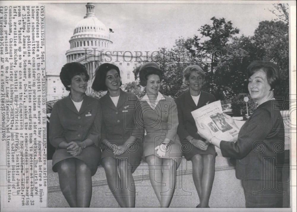 1965 Five Airline Stewardesses Pose At the - Historic Images