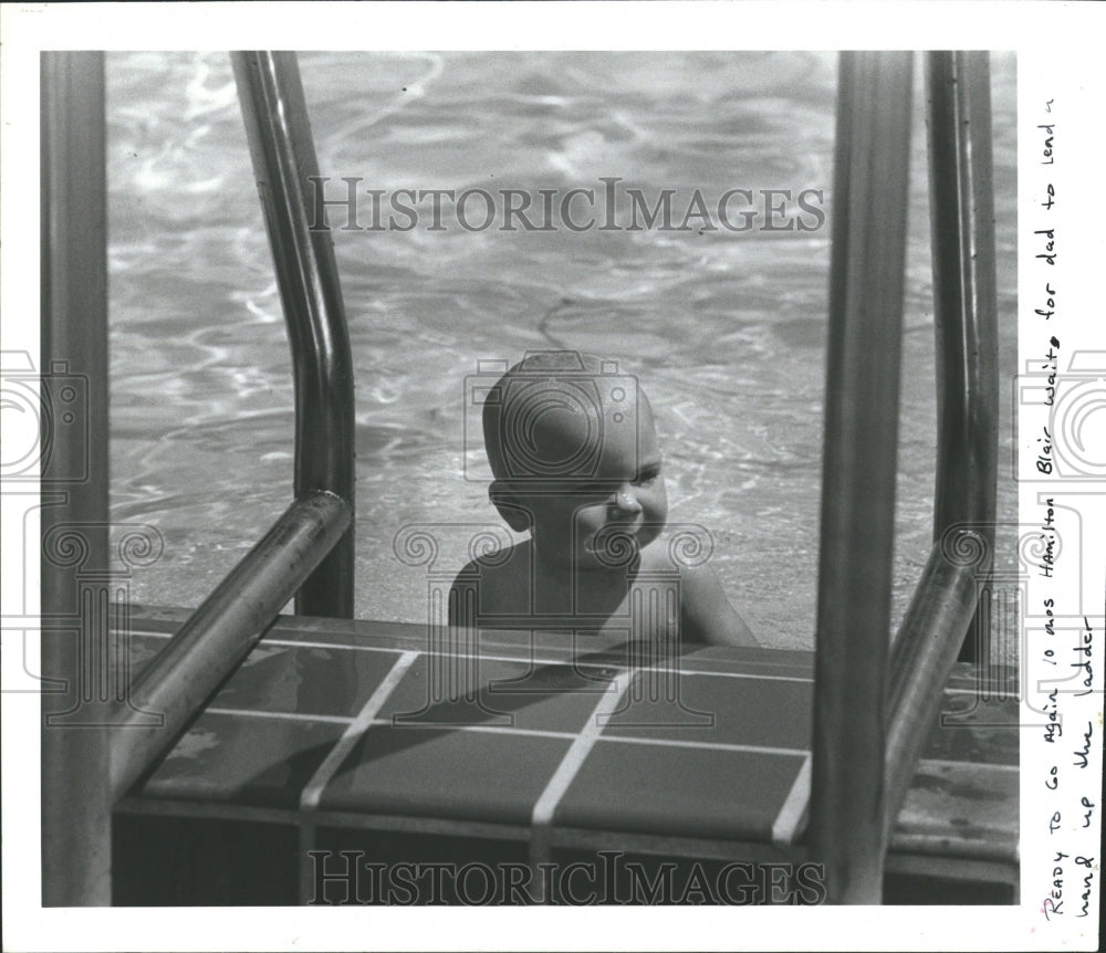 1986 Baby Hamilton Blair Swim Pool Dad Help - Historic Images