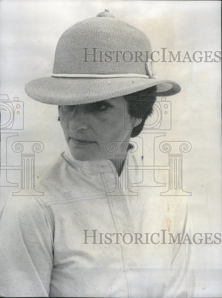 1975 Model Wearing Stitched Milan Straw Hat - Historic Images