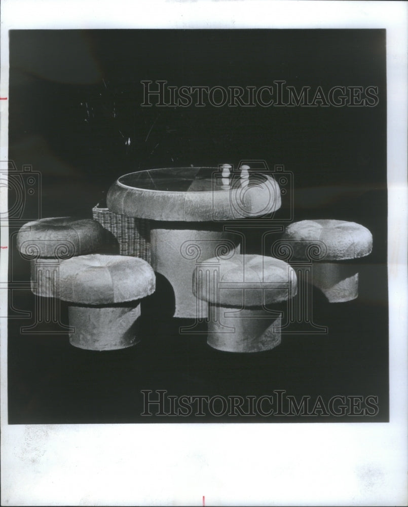 1974 Mushroom Hassock Set Furnitures - Historic Images