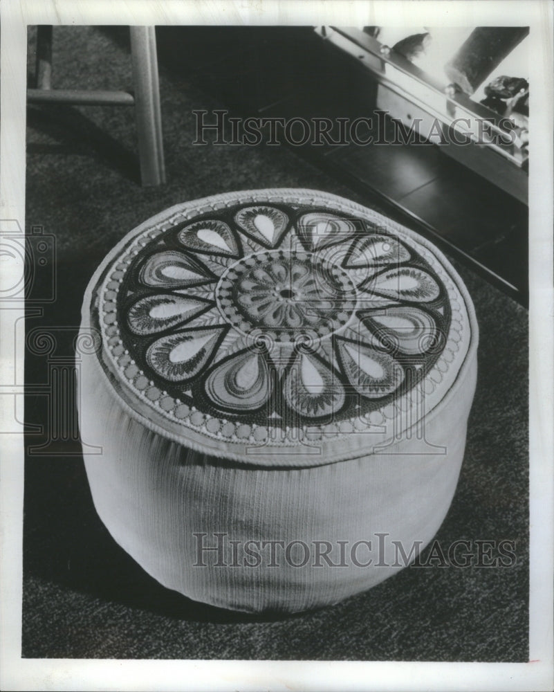 1969 Press Photo Embroidered Hassock To Be Used As Foot- RSA07895- Historic Images