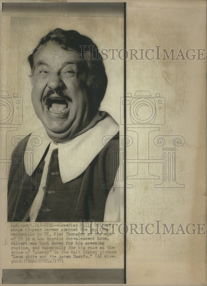 1971 Press Photo Comedian Billy Gilbert as Sneezy &quot;Snow- RSA08811 - Historic Images