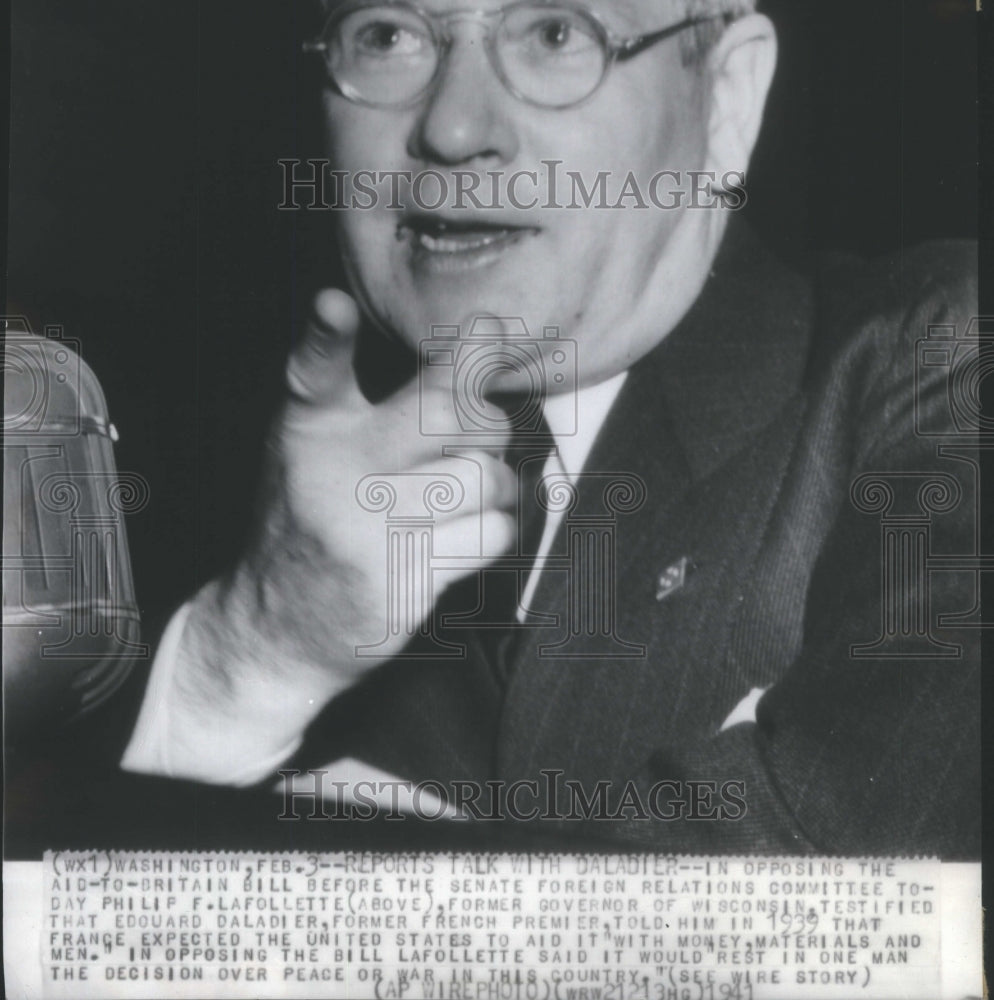 1941 Press Photo Philip F. Lafollette Testified Against- RSA09833 - Historic Images