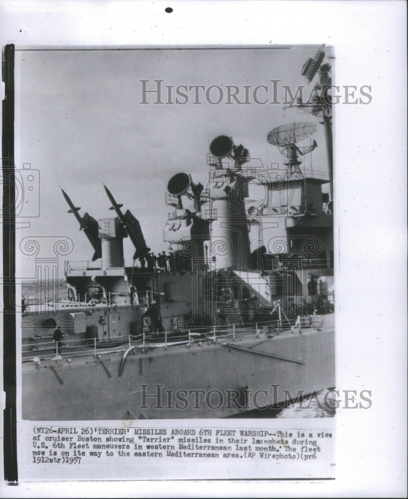 1957 Press Photo Cruiser Boston Terrier Missiles Wester- RSA10775 - Historic Images