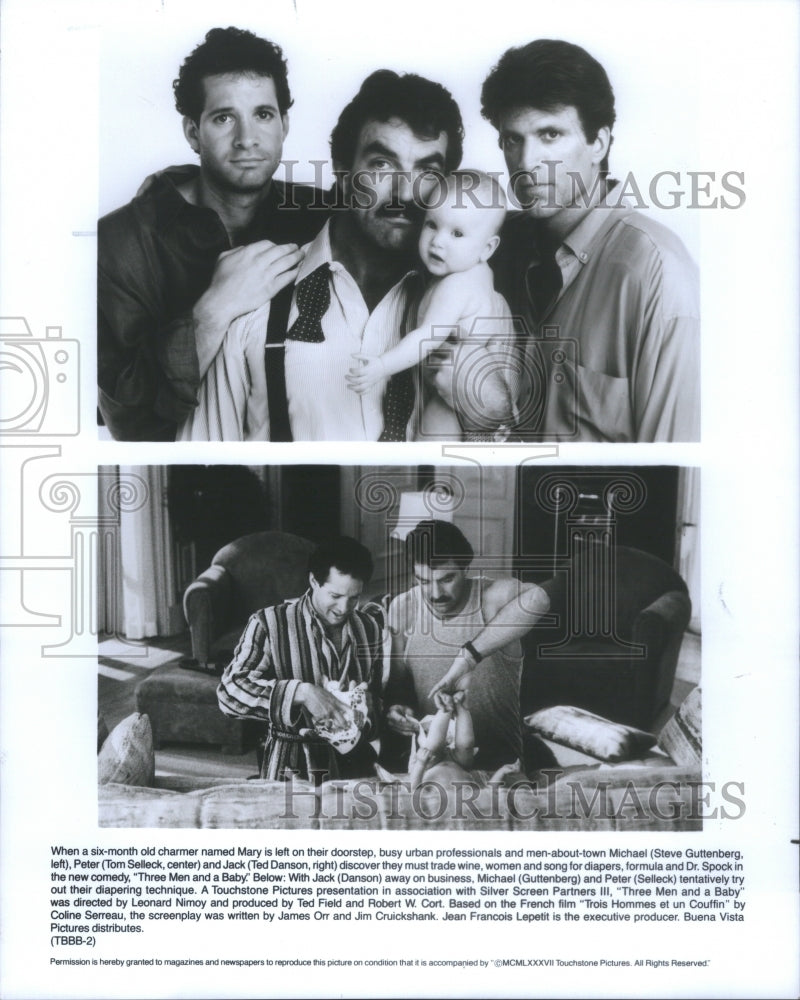 1987 Press Photo Actors Steve Guttenberg Tom Selleck Te- RSA11591 - Historic Images